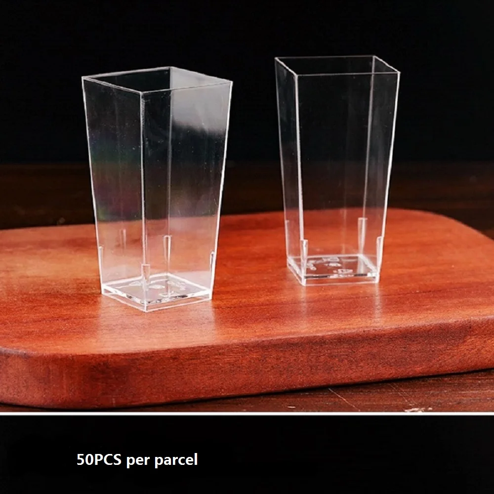 사각 크고 투명한 플라스틱 슈터, 미니 디저트 컵, 파티 서빙 텀블러 컵, 파르페 푸딩 애피타이저, 50/25 팩, 5 oz 이미지 3